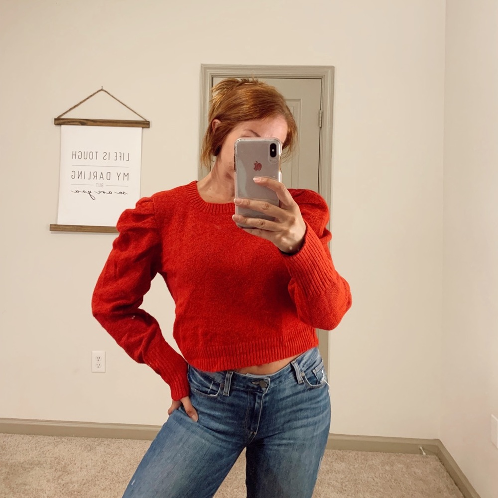 Red Sweater with Puff Shoulders